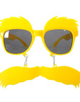 Yellow sunglasses with a mustache on a white background