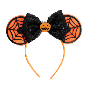 Halloween Pumpkin Web Sequin Bow Headband