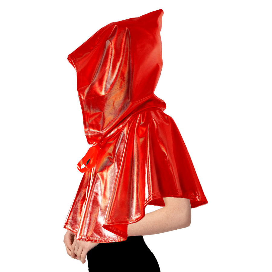 Adult Iridescent Metallic Mini Hooded Cape (Red)