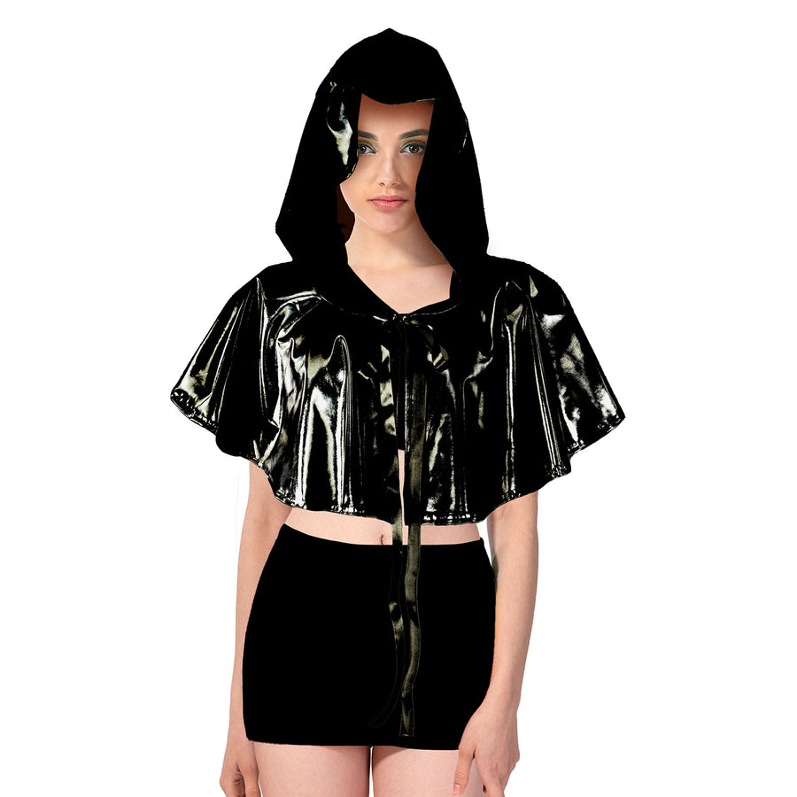 Adult Iridescent Metallic Mini Hooded Cape (Black)