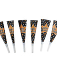 Happy New year Party Horns (Metallic Black with Gold Star) 6pk