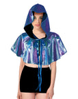 Adult Iridescent Metallic Mini Hooded Cape (Blue/Purple)