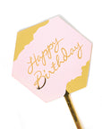 Deluxe Happy Birthday Perspex Cake Topper (Pink and Gold Hexagon)
