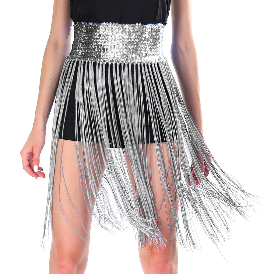 Sequin Belt with Fringe Skirt (Silver)