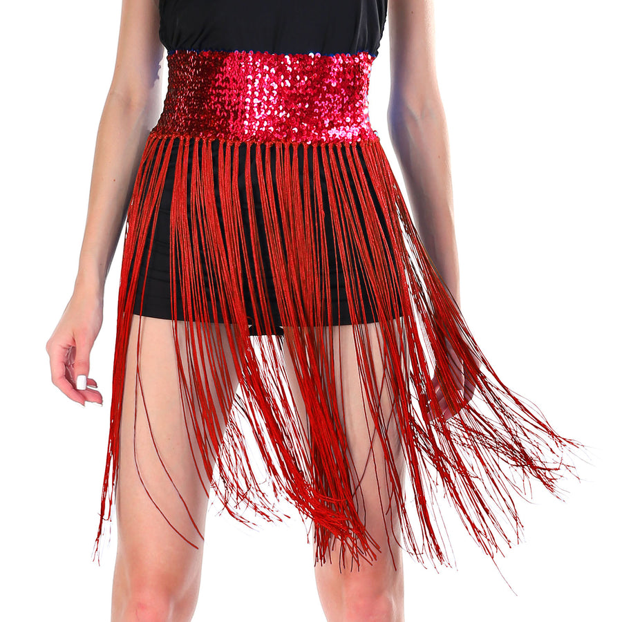 Sequin Belt with Fringe Skirt (Red)