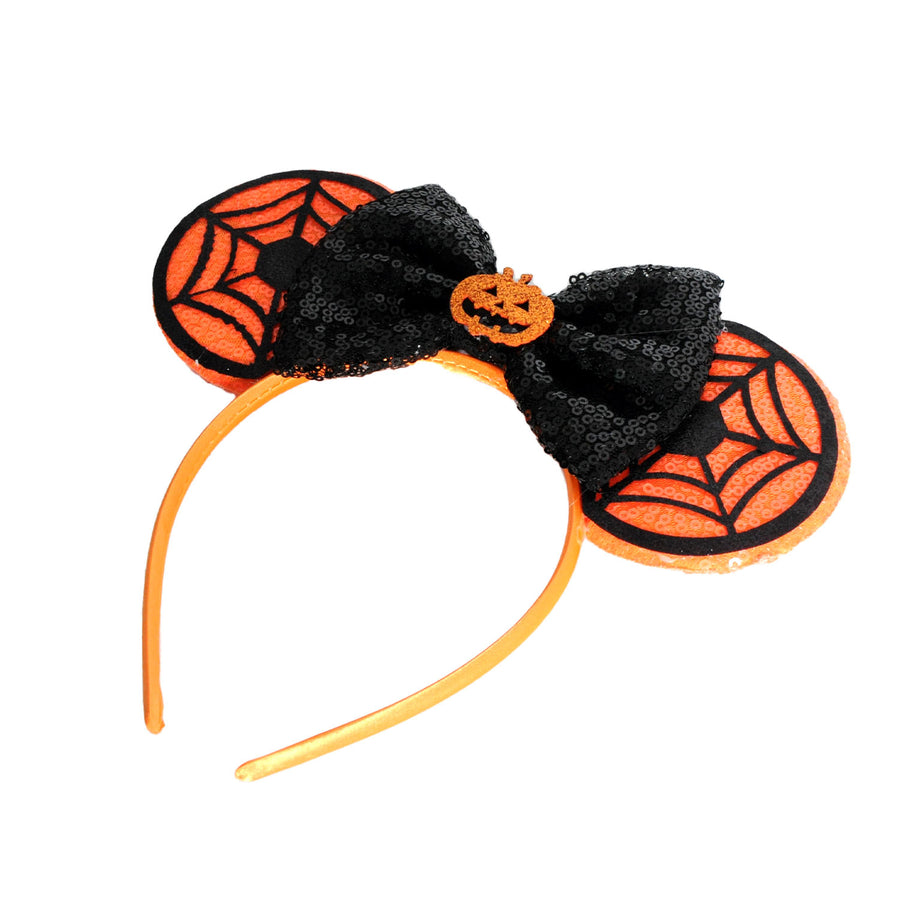 Halloween Pumpkin Web Sequin Bow Headband