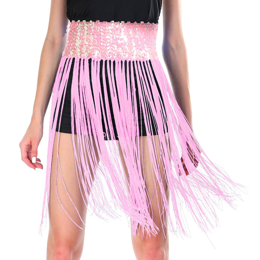 Sequin Belt with Fringe Skirt (Light Pink)