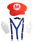 Adult Red Plumber Costume Kit (4pcs Set)
