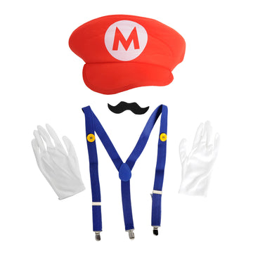 Adult Red Plumber Costume Kit (4pcs Set)