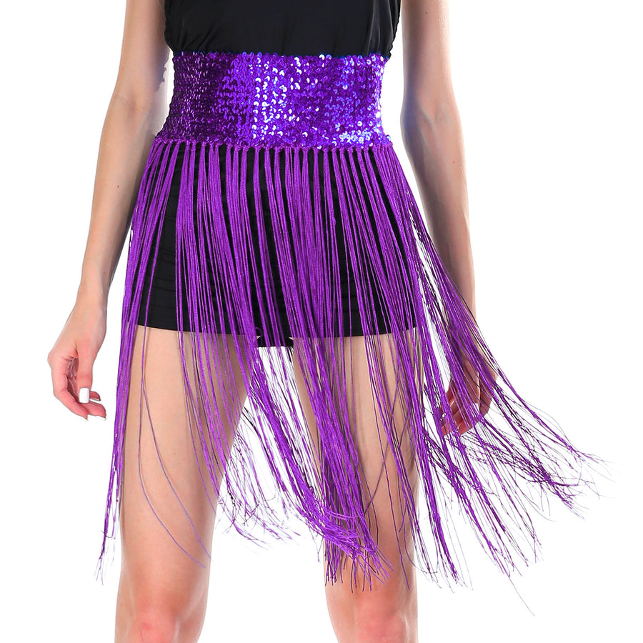 Sequin Belt with Fringe Skirt (Purple)