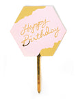 Deluxe Happy Birthday Perspex Cake Topper (Pink and Gold Hexagon)