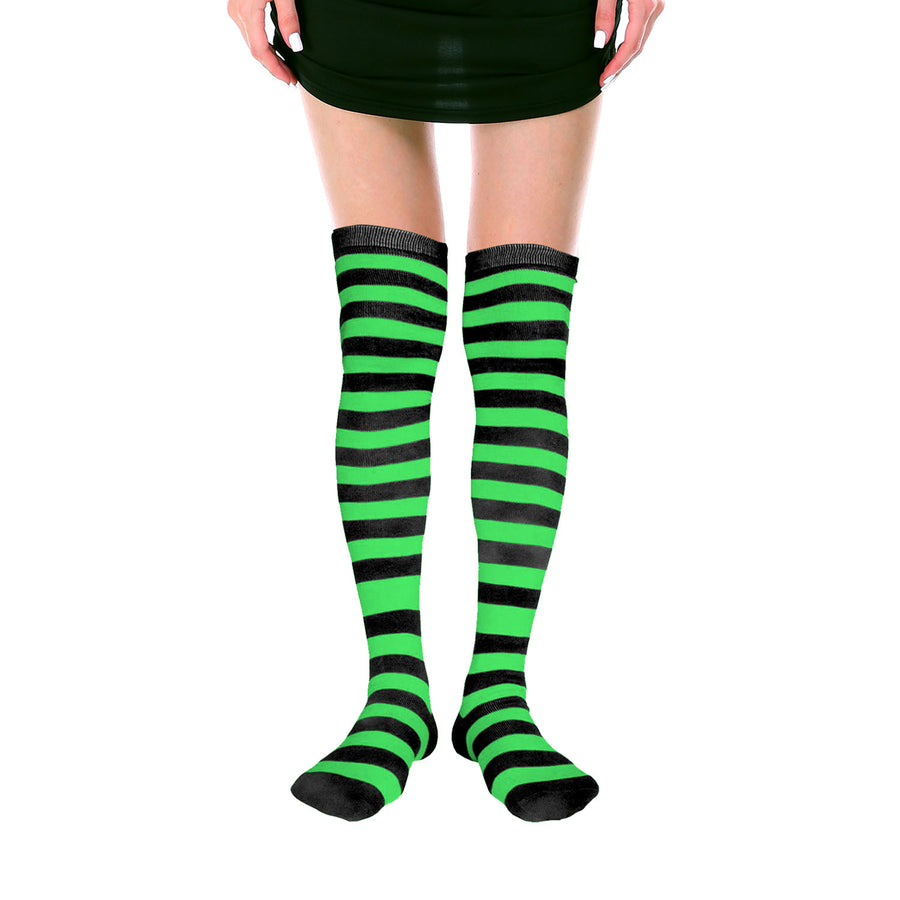 Over Knee Socks (Fluro Green/Black Stripe)