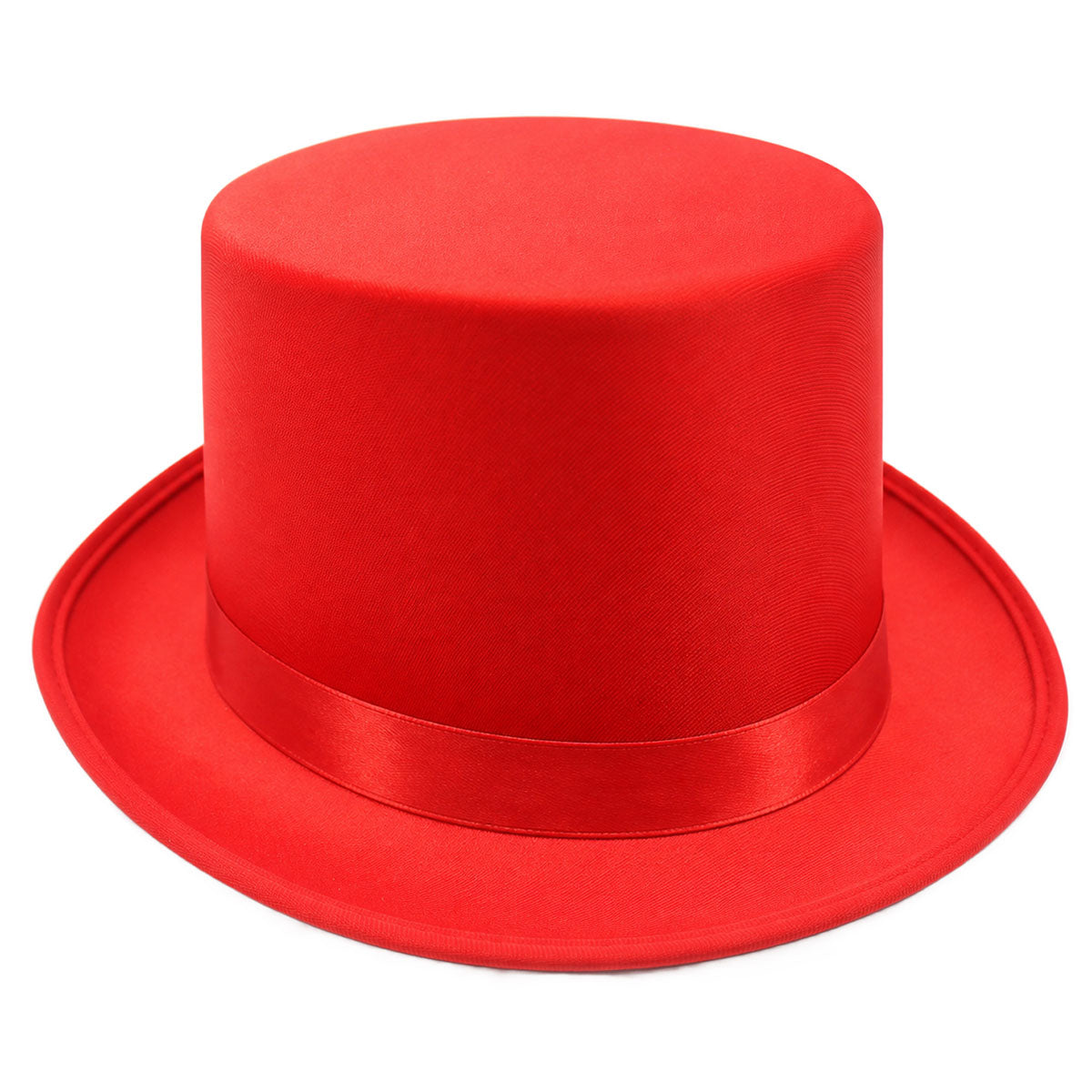 red satin top hat with ribbon on a white background