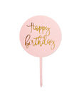 Deluxe Happy Birthday Perspex Cake Topper (Pink and Gold)