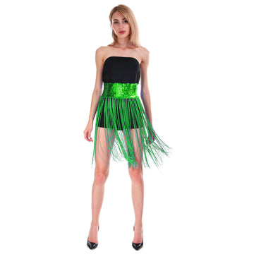 Sequin Belt with Fringe Skirt (Green)