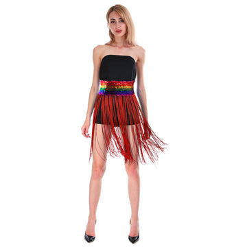 Sequin Belt with Fringe Skirt (Rainbow)
