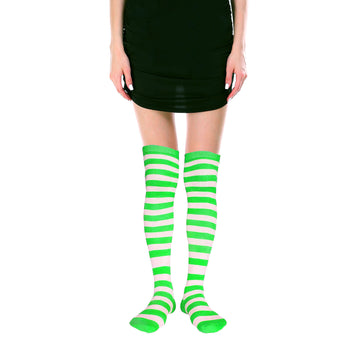 Over Knee Socks (Fluro Green/White Stripe)