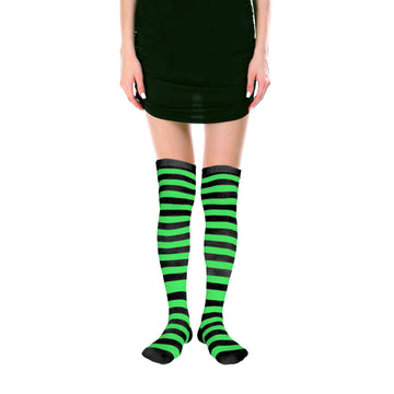 Over Knee Socks (Fluro Green/Black Stripe)
