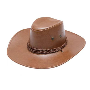 Brown Faux Leather Cowboy Hat
