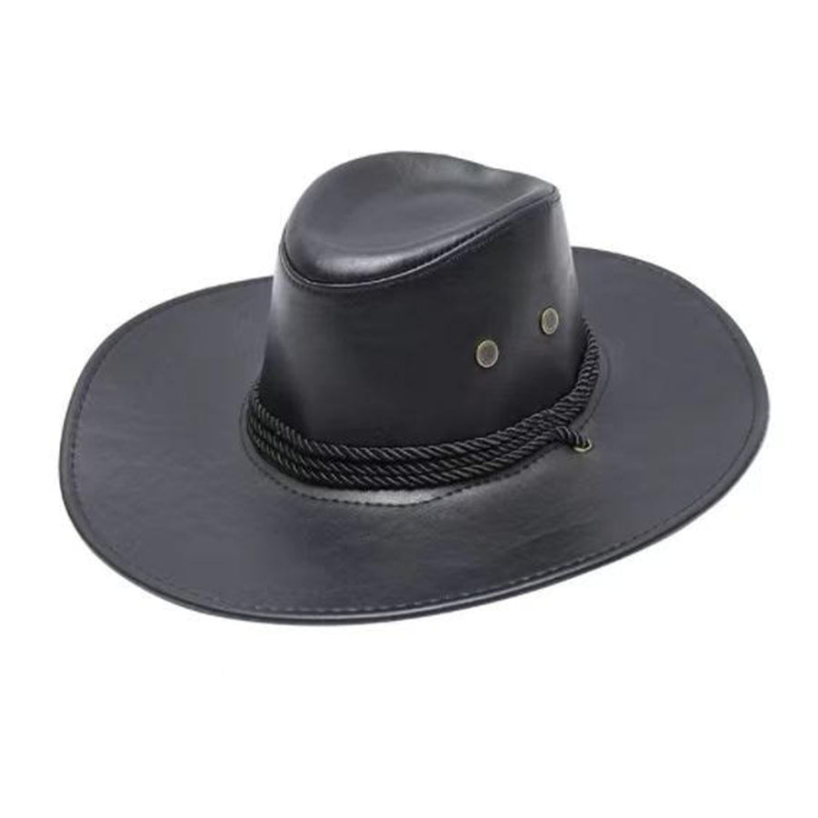 Black Faux Leather Cowboy Hat