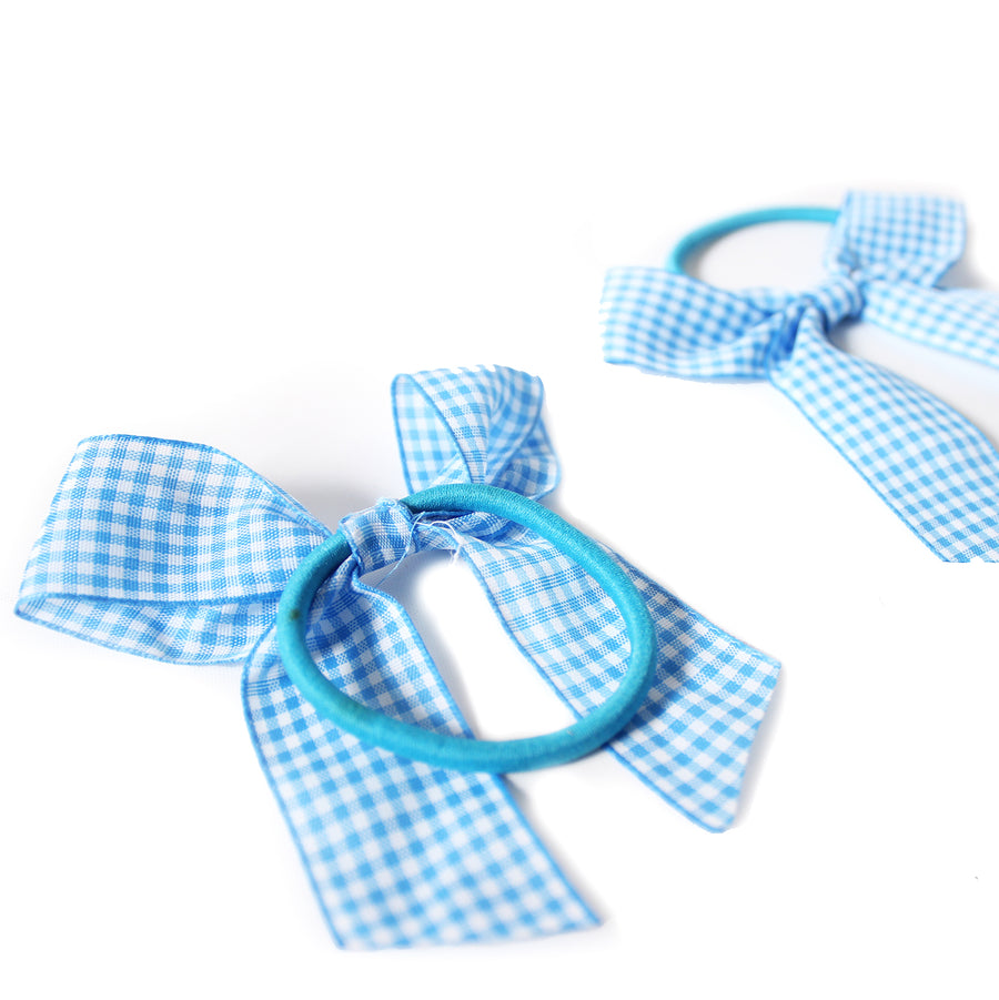 Blue Gingham Bow Hair Tie (2pk)