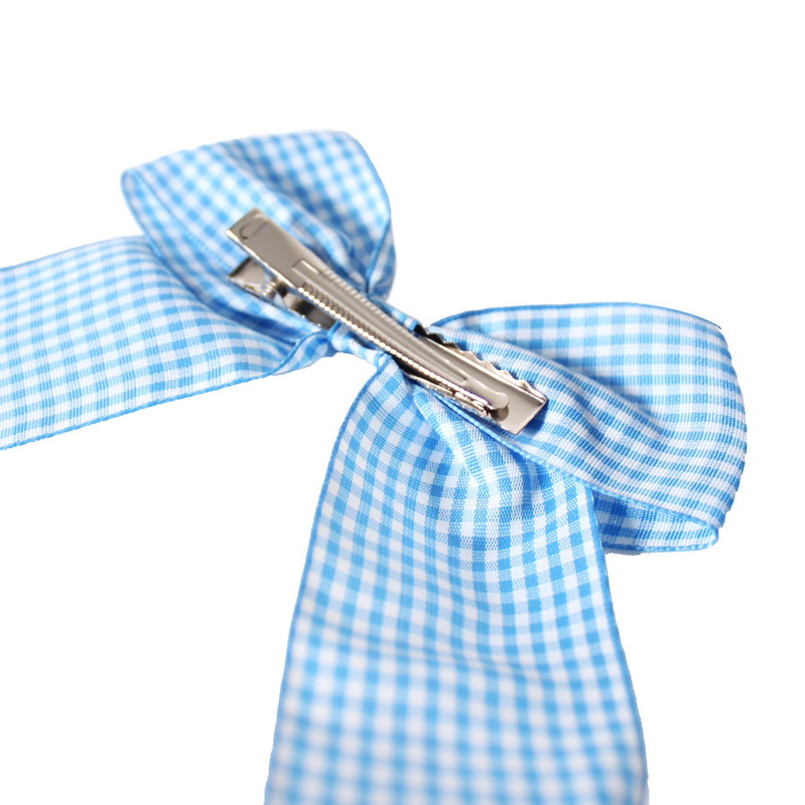 Blue Gingham Bow Clip