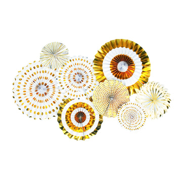 Gold Mixed Pattern Decoration Fans (8Pcs)