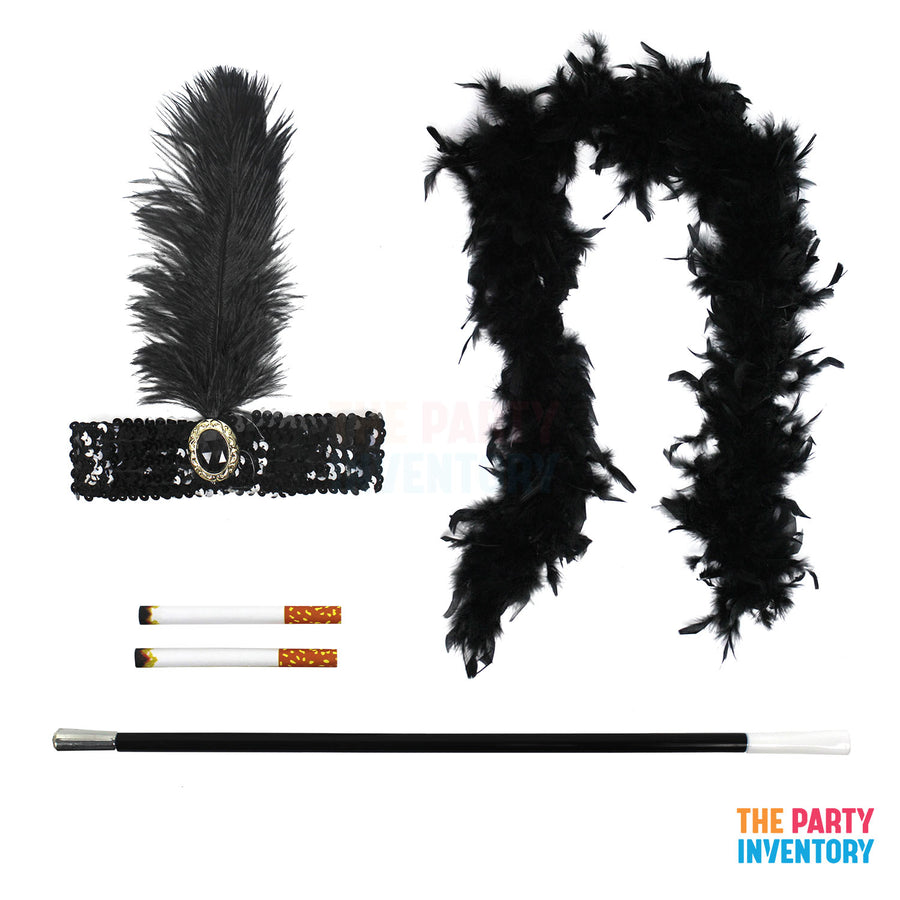 1920s Flapper Costume Kit (5 Piece Set) Black