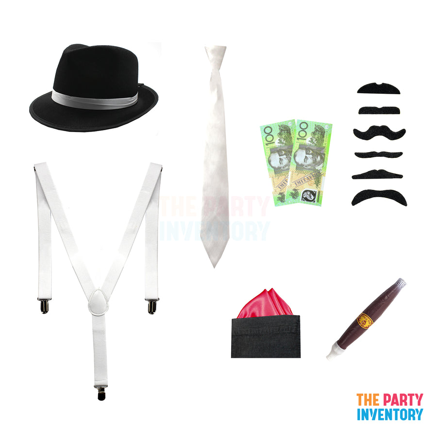 1920s Gangster Costume Kit (Deluxe) White