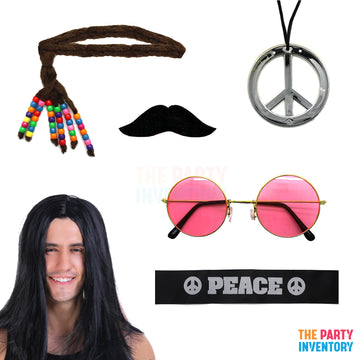 1960s Hippie Man Costume Kit (Deluxe) Black