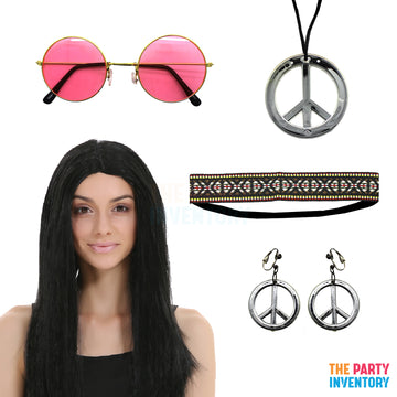 1960s Hippie Girl (5 Piece Set) Black