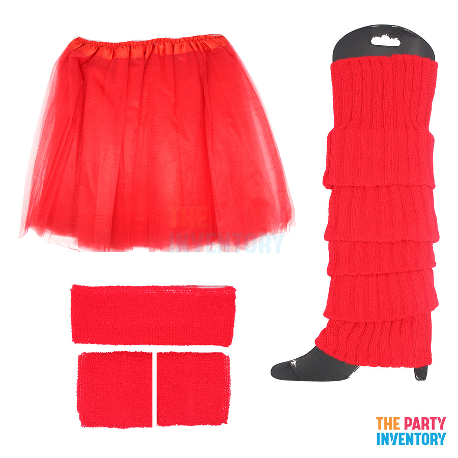 1980s Girl Costume Kit (5 Piece Set) Red