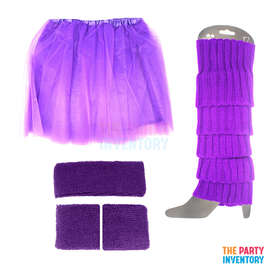 1980s Girl Costume Kit (5 Piece Set) Purple