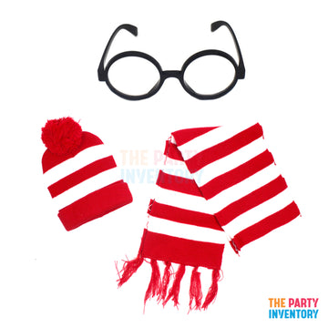 Red & White Stripe Costume Accessory Kit (3 Piece Set)