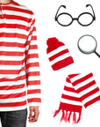Red & White Stripe Costume Kit (5 Piece Set) (Kids/Adult)