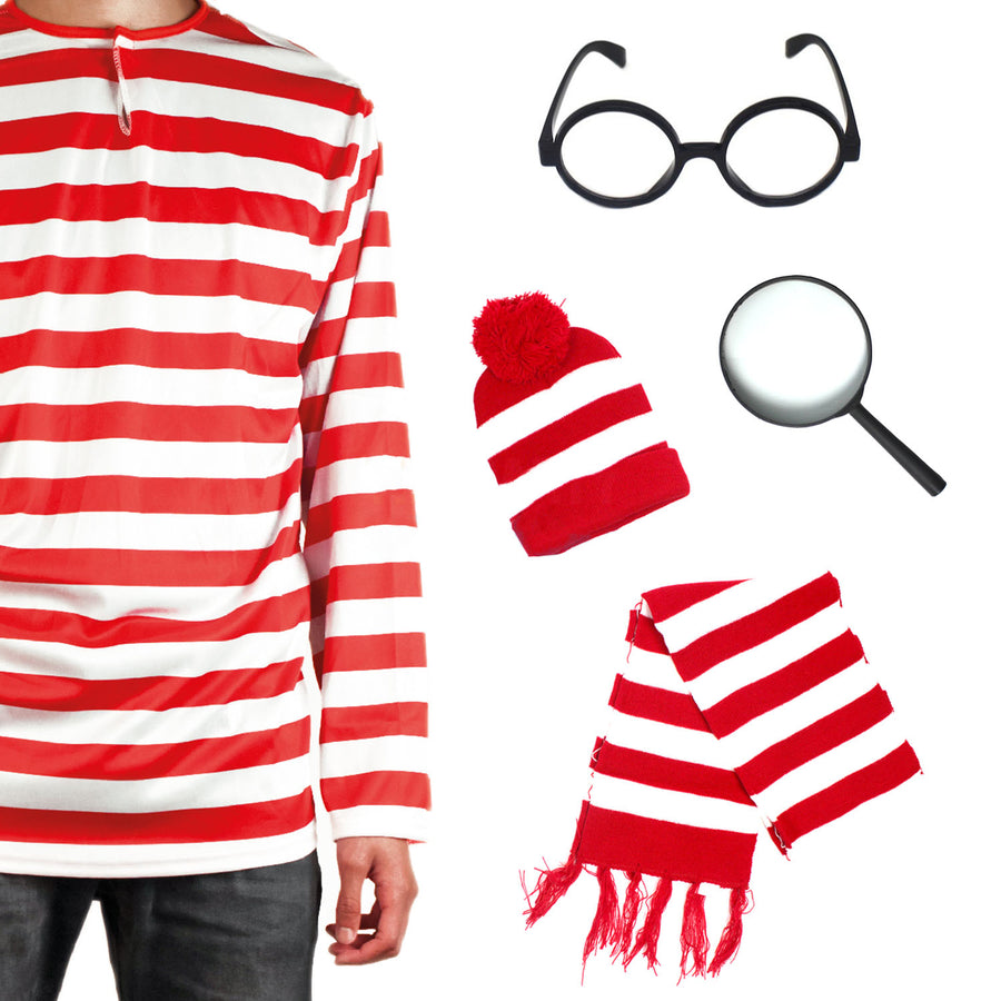 Red & White Stripe Costume Kit (5 Piece Set) (Kids/Adult)