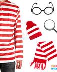 Red & White Stripe Costume Kit (5 Piece Set) (Kids/Adult)