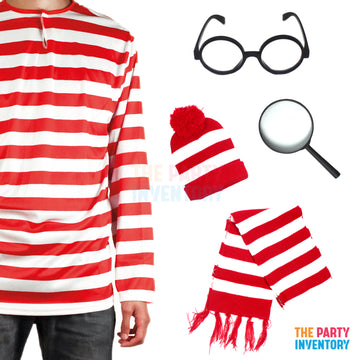 Red & White Stripe Costume Kit (5 Piece Set) (Kids/Adult)