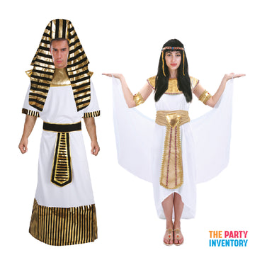 Adult Egyptian Pharoah & Queen Couple Costume Set (White)
