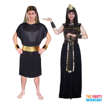 Adult Egyptian Pharoah & Queen Couple Costume Set (Black)