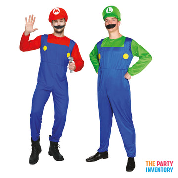 Adult Mario & Luigi Plumber Couple Costume Set