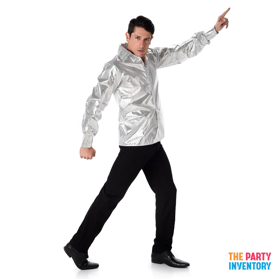 Adult Silver Sequin Look Disco Shirt