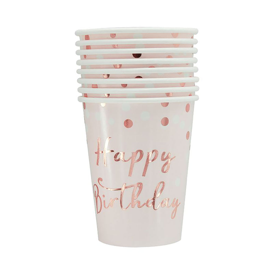 Rose Gold Happy Birthday Paper Cups 6pk