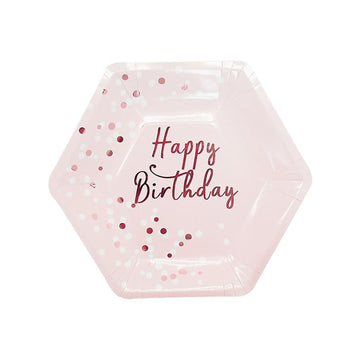 Rose Gold Happy Birthday Hexagon Paper Plates 6pk