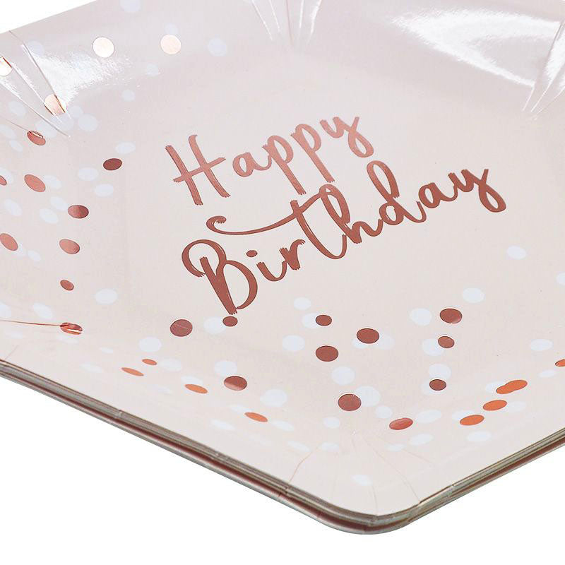 Rose Gold Happy Birthday Hexagon Paper Plates 6pk
