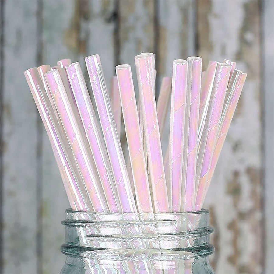Iridescent Pink Paper Straws (20pk)