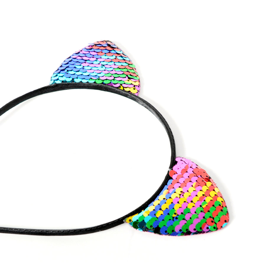Sequin Rainbow Cat Ears Headband