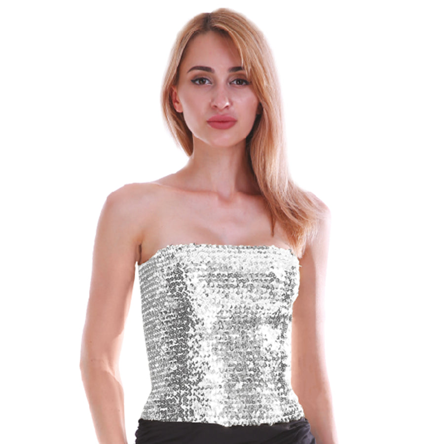 Adult Sequin Bandeau Tube Top (Silver)
