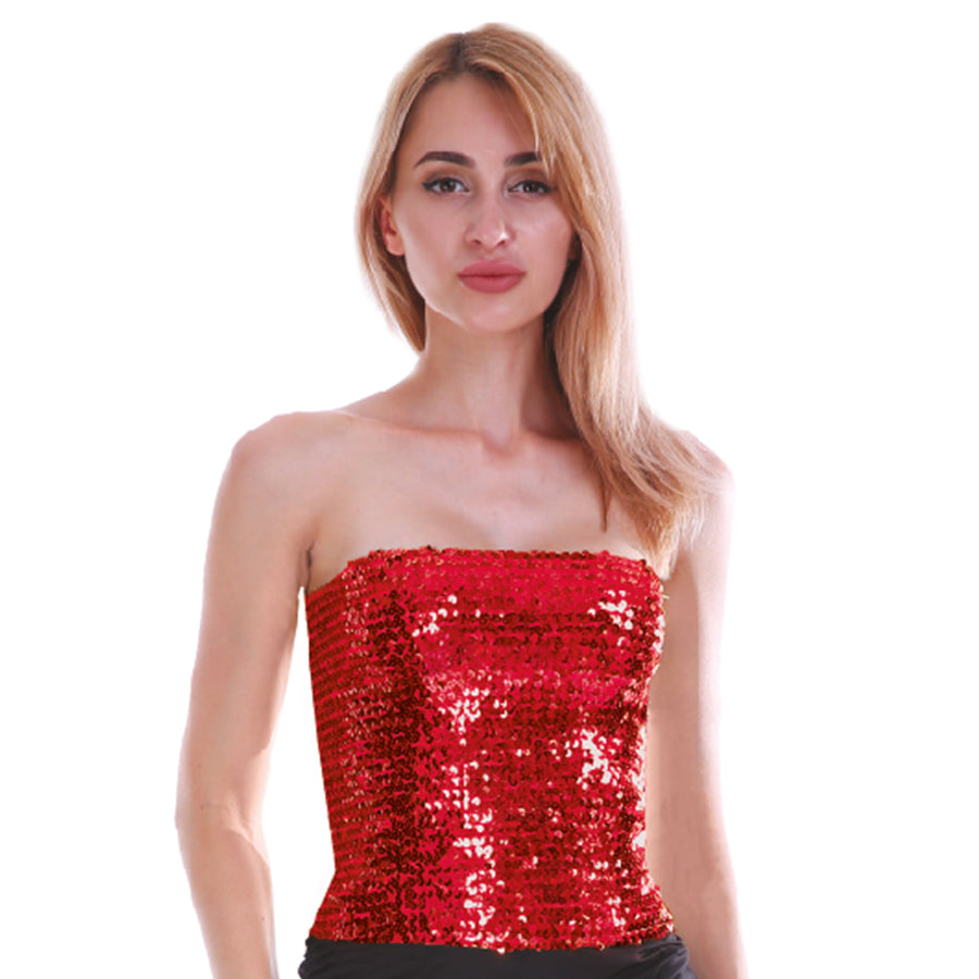 Adult Sequin Bandeau Tube Top (Red)