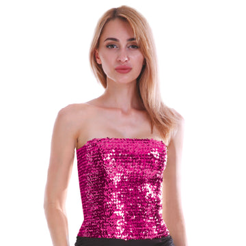 Adult Sequin Bandeau Tube Top (Hot Pink)